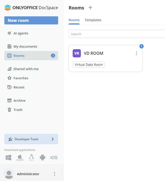 DocSpace 로그인 한 후 사이드 메뉴